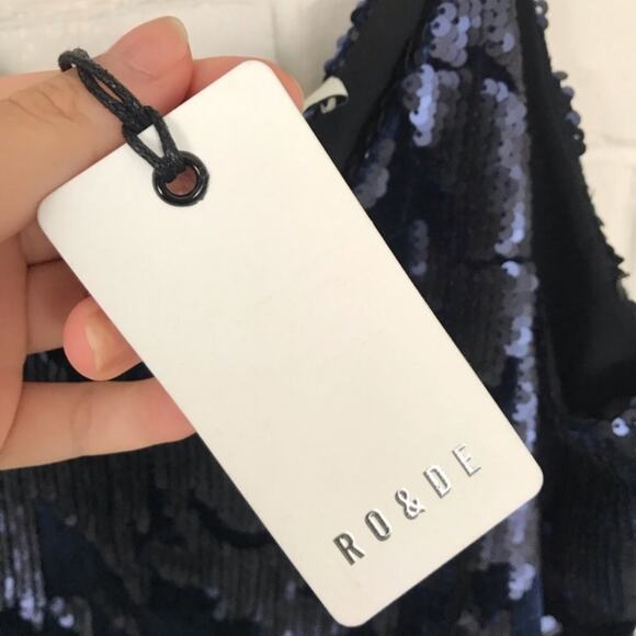 NWT Ro & De Navy Sequin Velvet Top Size M - Picture 8 of 11